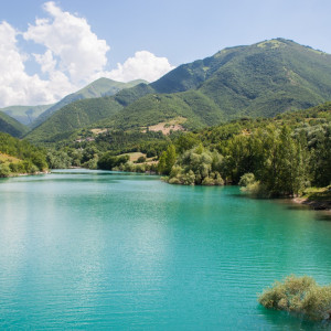 Boat excursion on Lake Fiastra in the National Park of Sibillini Mountains