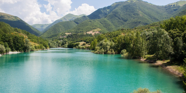 Boat excursion on Lake Fiastra in the National Park of Sibillini Mountains